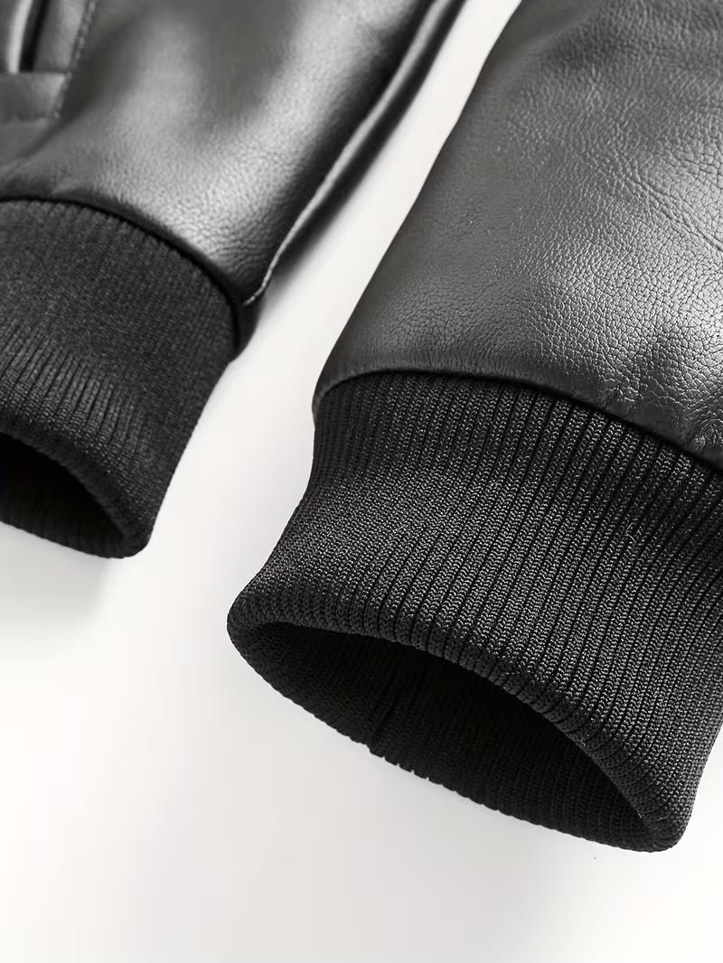 Hooded Leather Jacket – Faux Leather Biker Style Winter Coat