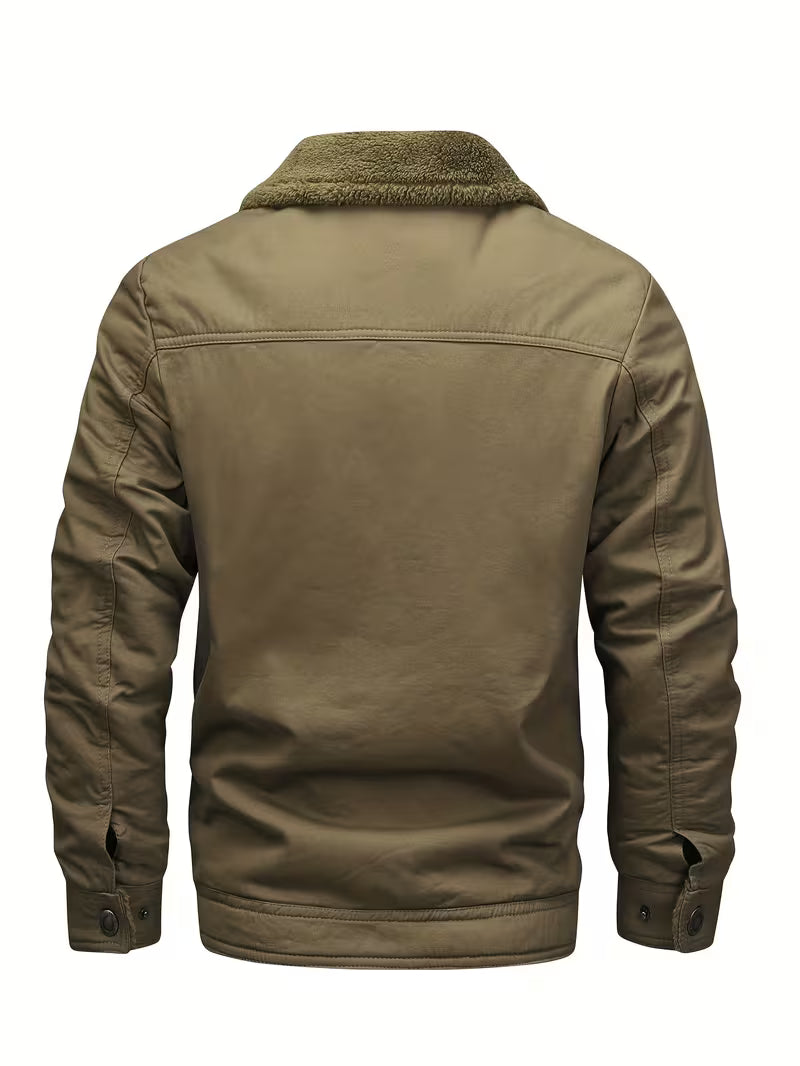 Sherpa Lined Military Style Winter Jacket – Warm Fleece Lined Cotton Trucker Coat