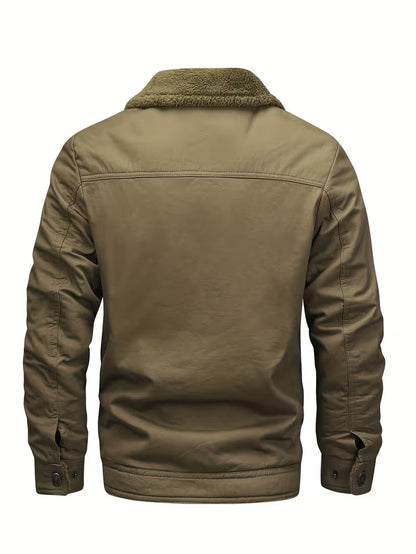 Sherpa Lined Military Style Winter Jacket – Warm Fleece Lined Cotton Trucker Coat