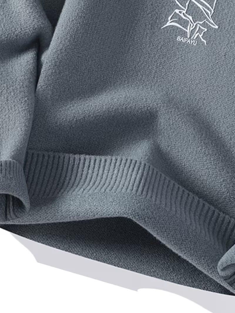 Collar Knit Sweater – Minimalist Embroidered Streetwear Pullover