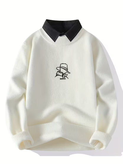 Collar Knit Sweater – Minimalist Embroidered Streetwear Pullover