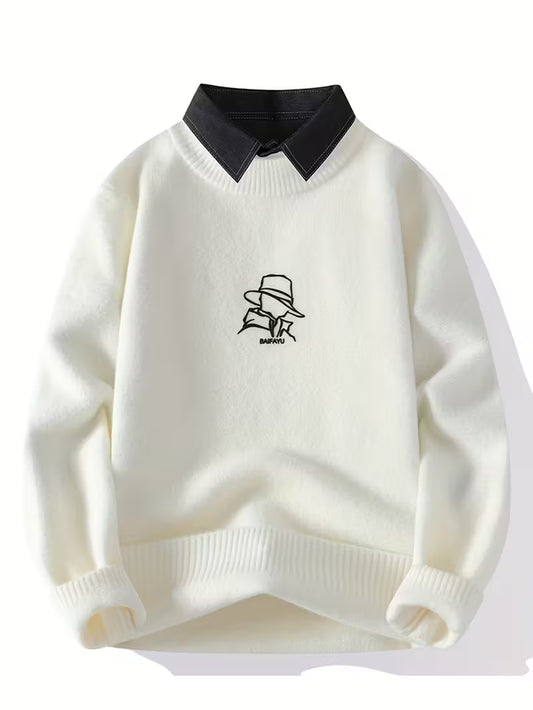 Collar Knit Sweater – Minimalist Embroidered Streetwear Pullover