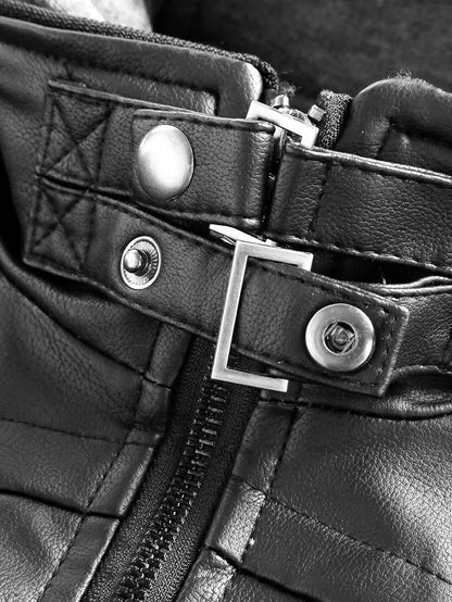 Hooded Leather Jacket – Faux Leather Biker Style Winter Coat