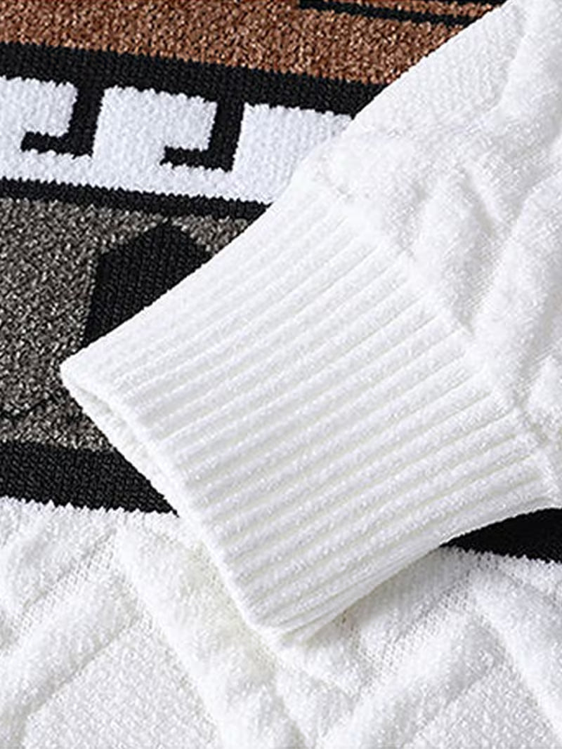 White Plaid Stripe Knit Sweater – Premium Winter Pullover