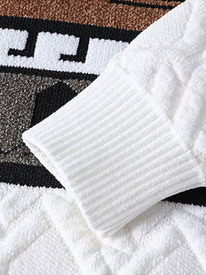 White Plaid Stripe Knit Sweater – Premium Winter Pullover