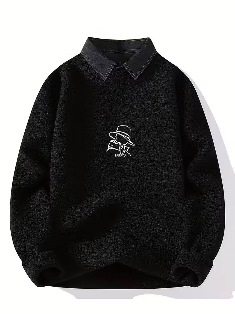 Collar Knit Sweater – Minimalist Embroidered Streetwear Pullover