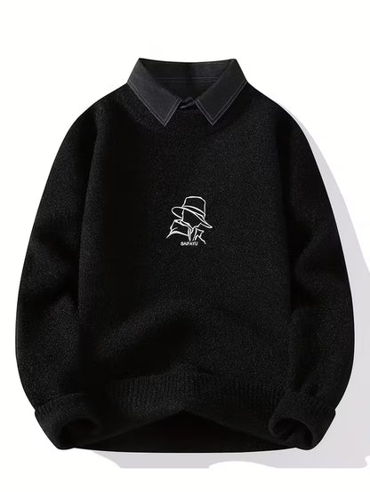 Collar Knit Sweater – Minimalist Embroidered Streetwear Pullover