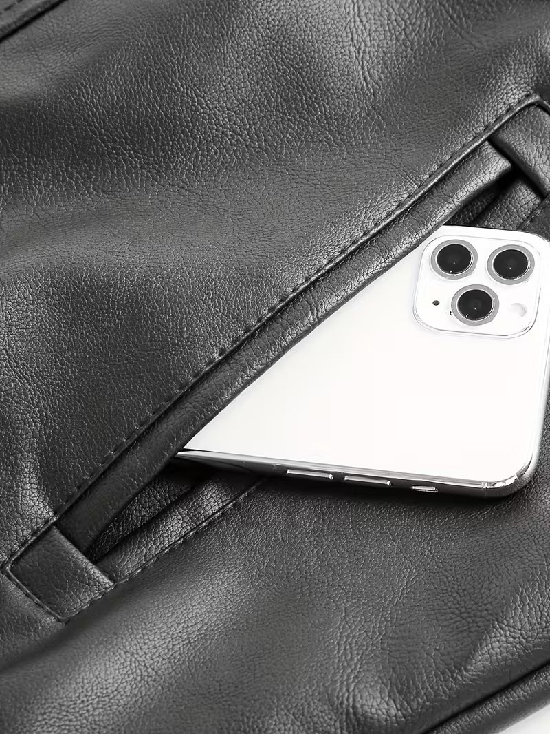 Hooded Leather Jacket – Faux Leather Biker Style Winter Coat