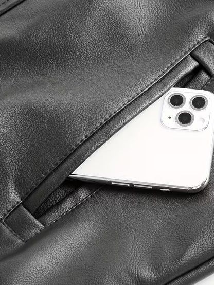 Hooded Leather Jacket – Faux Leather Biker Style Winter Coat