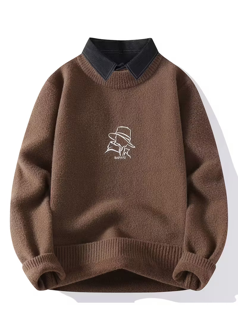 Collar Knit Sweater – Minimalist Embroidered Streetwear Pullover