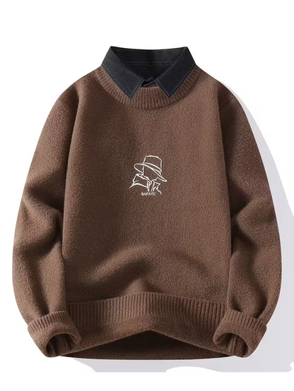 Collar Knit Sweater – Minimalist Embroidered Streetwear Pullover