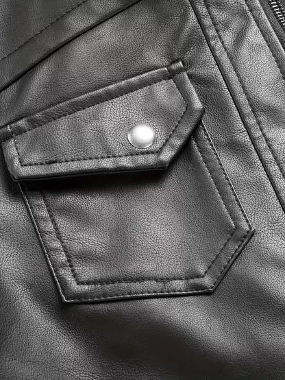 Hooded Leather Jacket – Faux Leather Biker Style Winter Coat