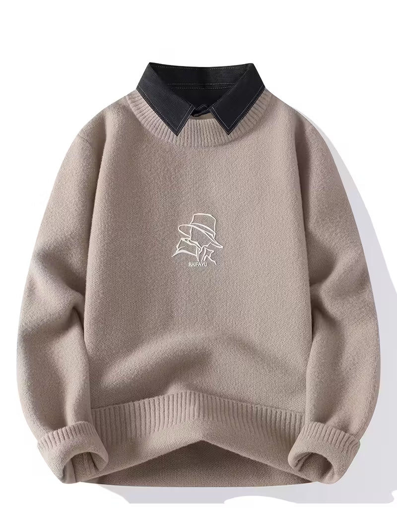 Collar Knit Sweater – Minimalist Embroidered Streetwear Pullover