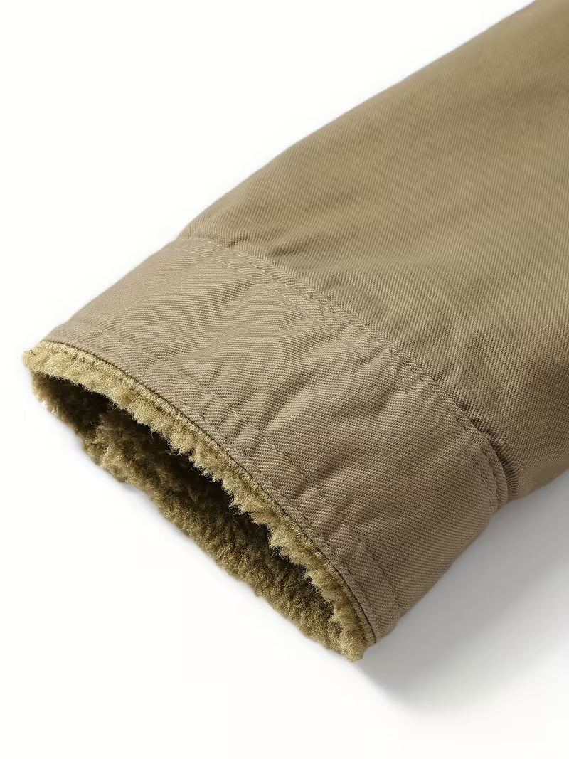Sherpa Lined Military Style Winter Jacket – Warm Fleece Lined Cotton Trucker Coat
