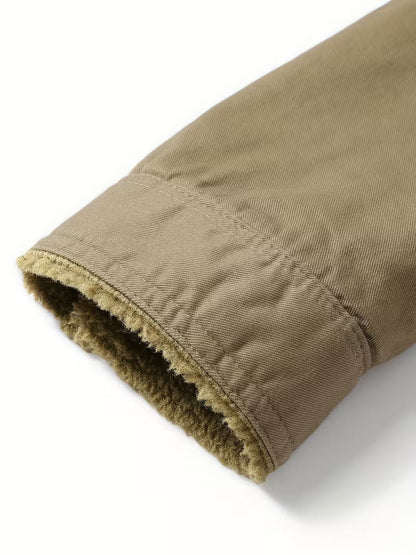 Sherpa Lined Military Style Winter Jacket – Warm Fleece Lined Cotton Trucker Coat