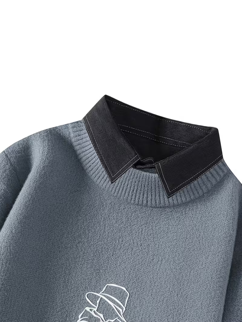 Collar Knit Sweater – Minimalist Embroidered Streetwear Pullover