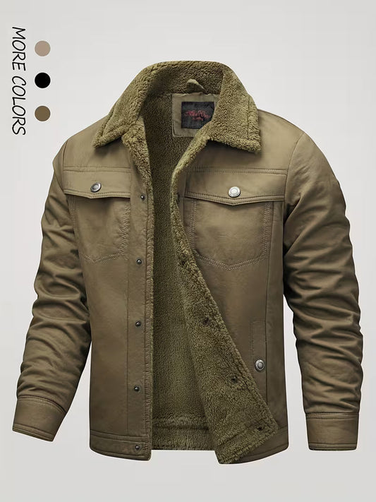 Sherpa Lined Military Style Winter Jacket – Warm Fleece Lined Cotton Trucker Coat