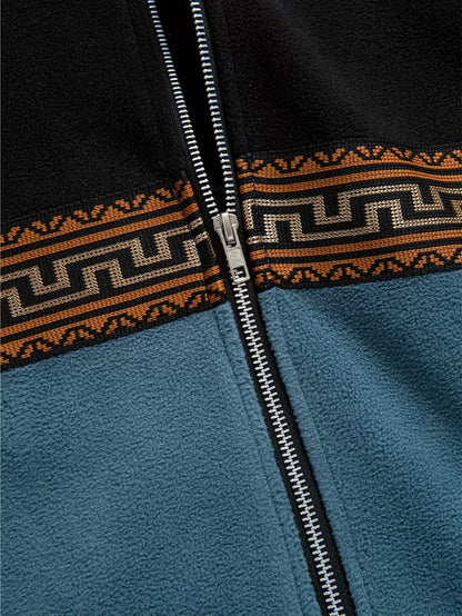 Tribal Stripe Zip Hoodie – Two-Tone Streetwear Sweatshirt
