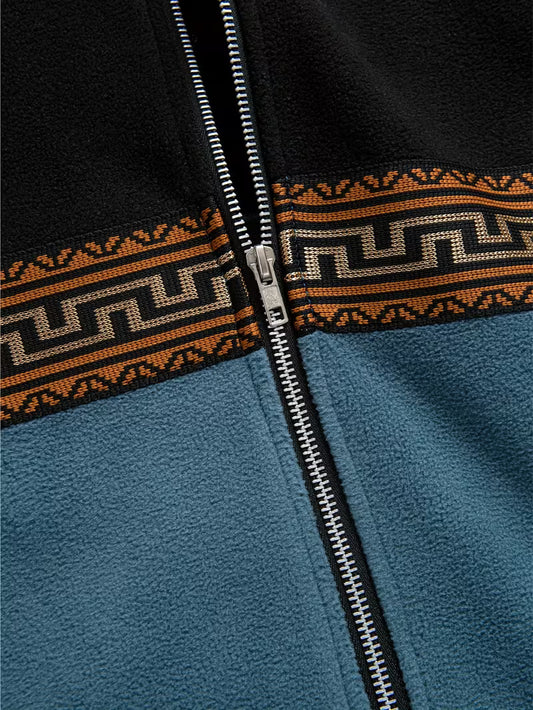 Tribal Stripe Zip Hoodie – Two-Tone Streetwear Sweatshirt