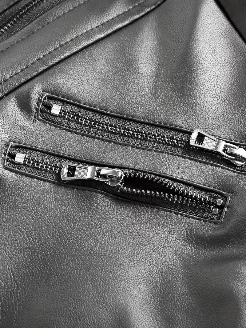 Hooded Leather Jacket – Faux Leather Biker Style Winter Coat