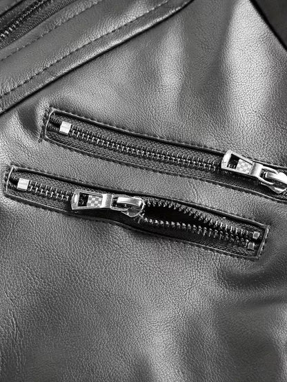 Hooded Leather Jacket – Faux Leather Biker Style Winter Coat