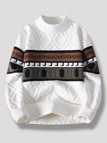 White Plaid Stripe Knit Sweater – Premium Winter Pullover