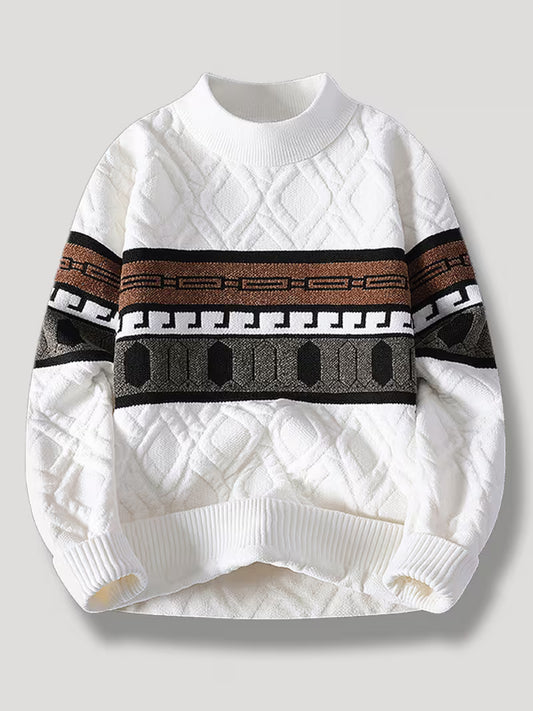 White Plaid Stripe Knit Sweater – Premium Winter Pullover