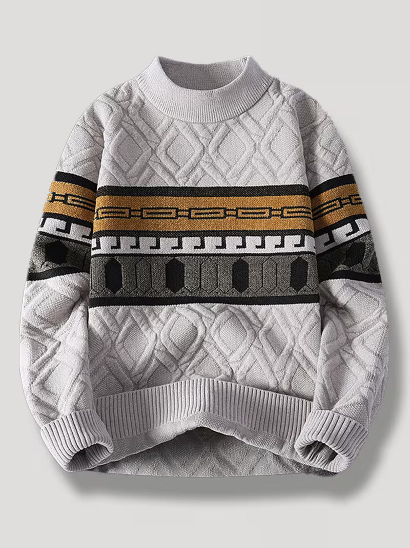 White Plaid Stripe Knit Sweater – Premium Winter Pullover