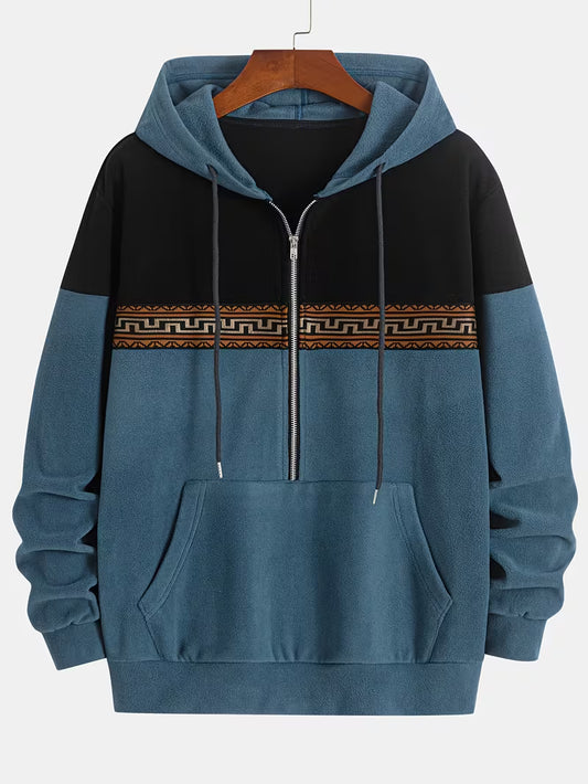 Tribal Stripe Zip Hoodie – Two-Tone Streetwear Sweatshirt
